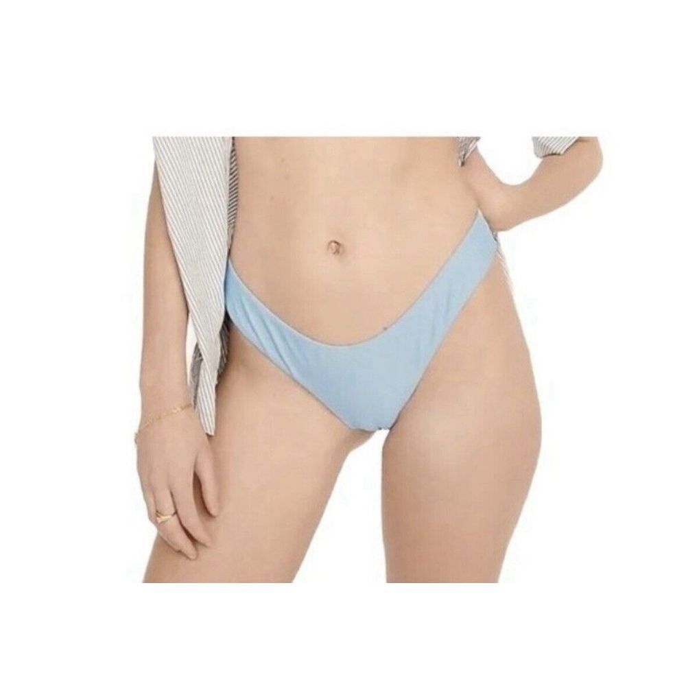NWT J‎ Crew Curved Waist Cheeky Bikini Bottoms Swimsuit Size Medium UPF 50 Blue